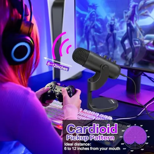 ZealSound USB Microphone,Condenser Computer PC Mic,Plug&Play Gaming Microphones for PS 4&5.Headphone Output&Volume