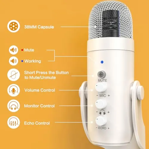 ZealSound USB Microphone,Quick Mute Noise Cancel for Phone Computer PC PS5,Gaming Microphone with Gain Control,Echo Monitor