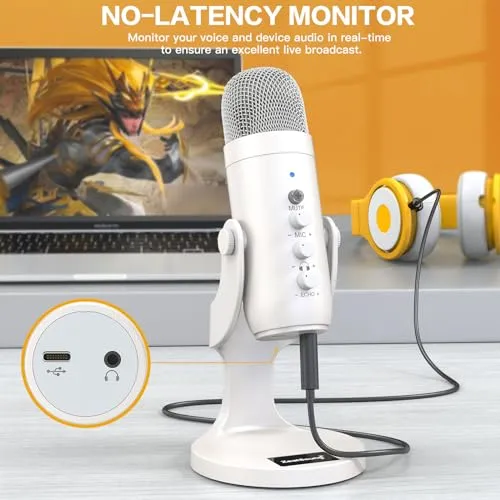 ZealSound USB Microphone,Quick Mute Noise Cancel for Phone Computer PC PS5,Gaming Microphone with Gain Control,Echo Monitor