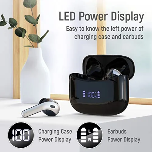 ZINGBIRD Wireless Earbuds Bluetooth Headphones 60H Playtime Ear Buds with LED Power Display Charging Case Earphones in-Ear