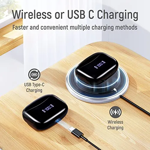 ZINGBIRD Wireless Earbuds Bluetooth Headphones 60H Playtime Ear Buds with LED Power Display Charging Case Earphones in-Ear