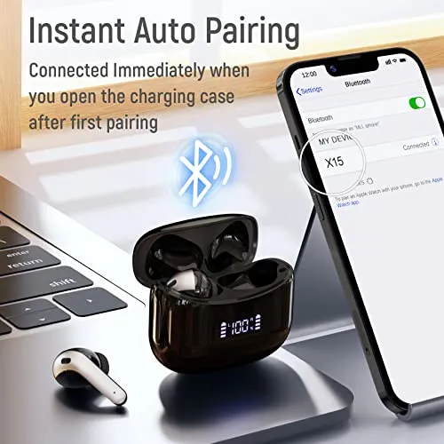 ZINGBIRD Wireless Earbuds Bluetooth Headphones 60H Playtime Ear Buds with LED Power Display Charging Case Earphones in-Ear