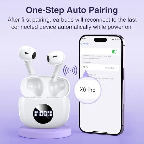 ZONWOO Wireless Earbuds, Bluetooth 5.3 Headphones with Charging Case, Touch Control in-Ear Stereo Earphones with Mic for