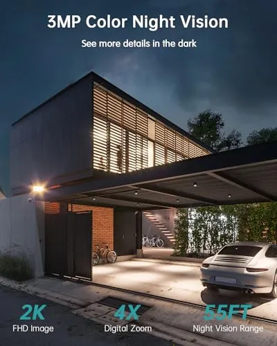 ZUMIMALL Security Cameras Wireless Outdoor WiFi with 360° PTZ, 2K Battery Powered Cameras for Home Surveillance, Spotlight &