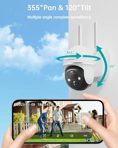 ZUMIMALL Security Cameras Wireless Outdoor WiFi with 360° PTZ, 2K Battery Powered Cameras for Home Surveillance, Spotlight &