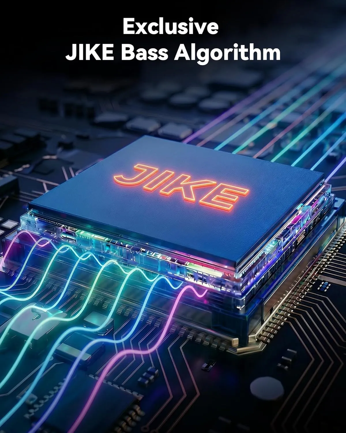 Graphic illustrating the BassBloom Roar 3's JIKE bass enhancement algorithm