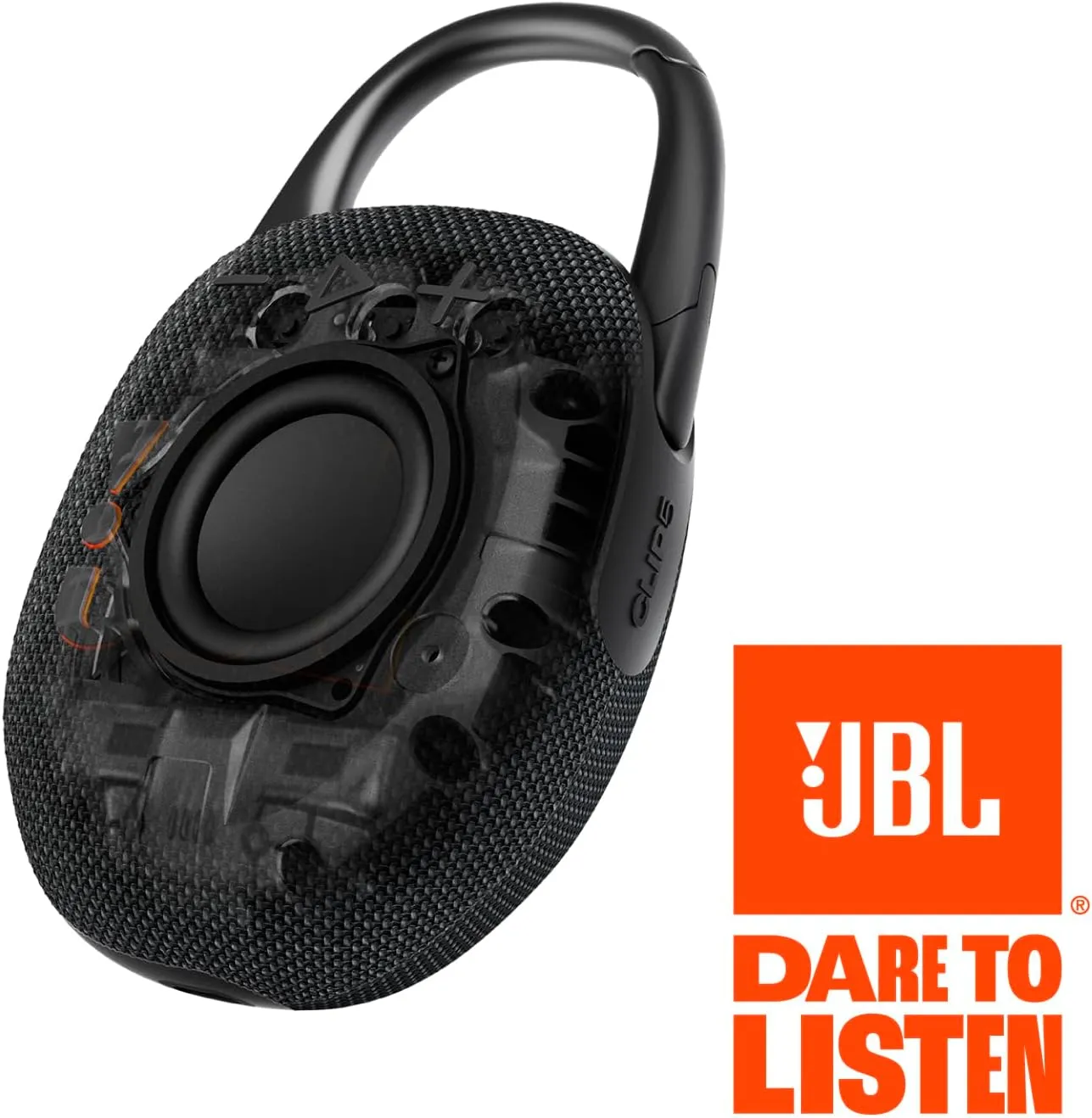 JBL Clip 5 cutaway view revealing the internal driver and passive radiator