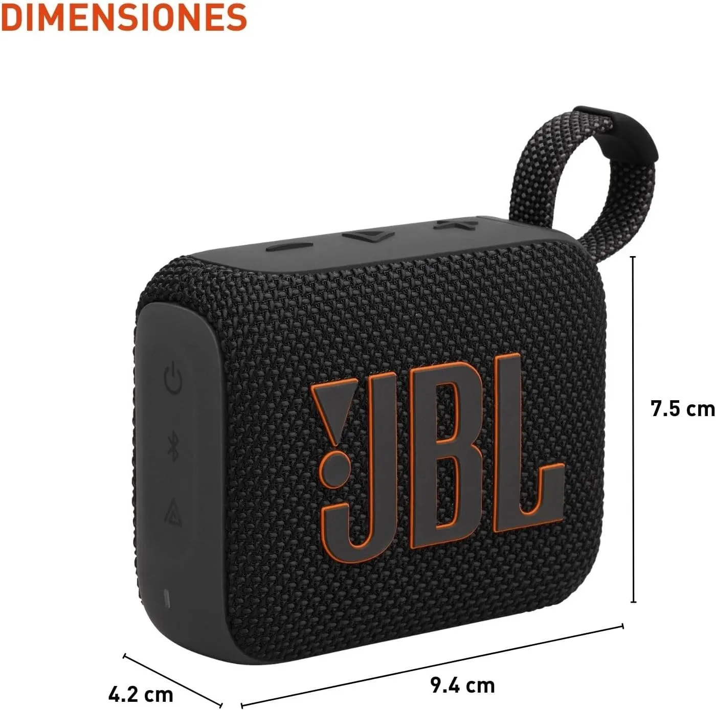 JBL Go 4 dimensions diagram showing compact pocket-sized form factor