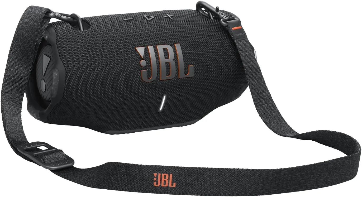 JBL Xtreme 4 with the included shoulder strap attached, ready to be carried crossbody