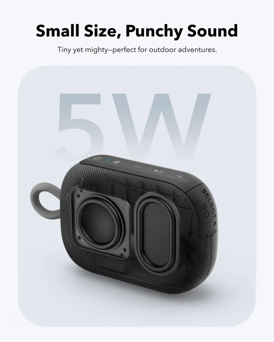 Cutaway of the Soundcore Select 4 Go showing its internal driver, illustrating 5W punchy sound from a compact body