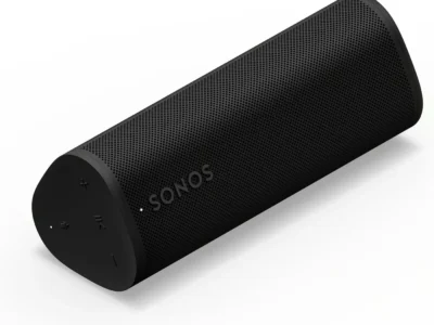 Sonos Roam 2 portable Bluetooth speaker in black, side view