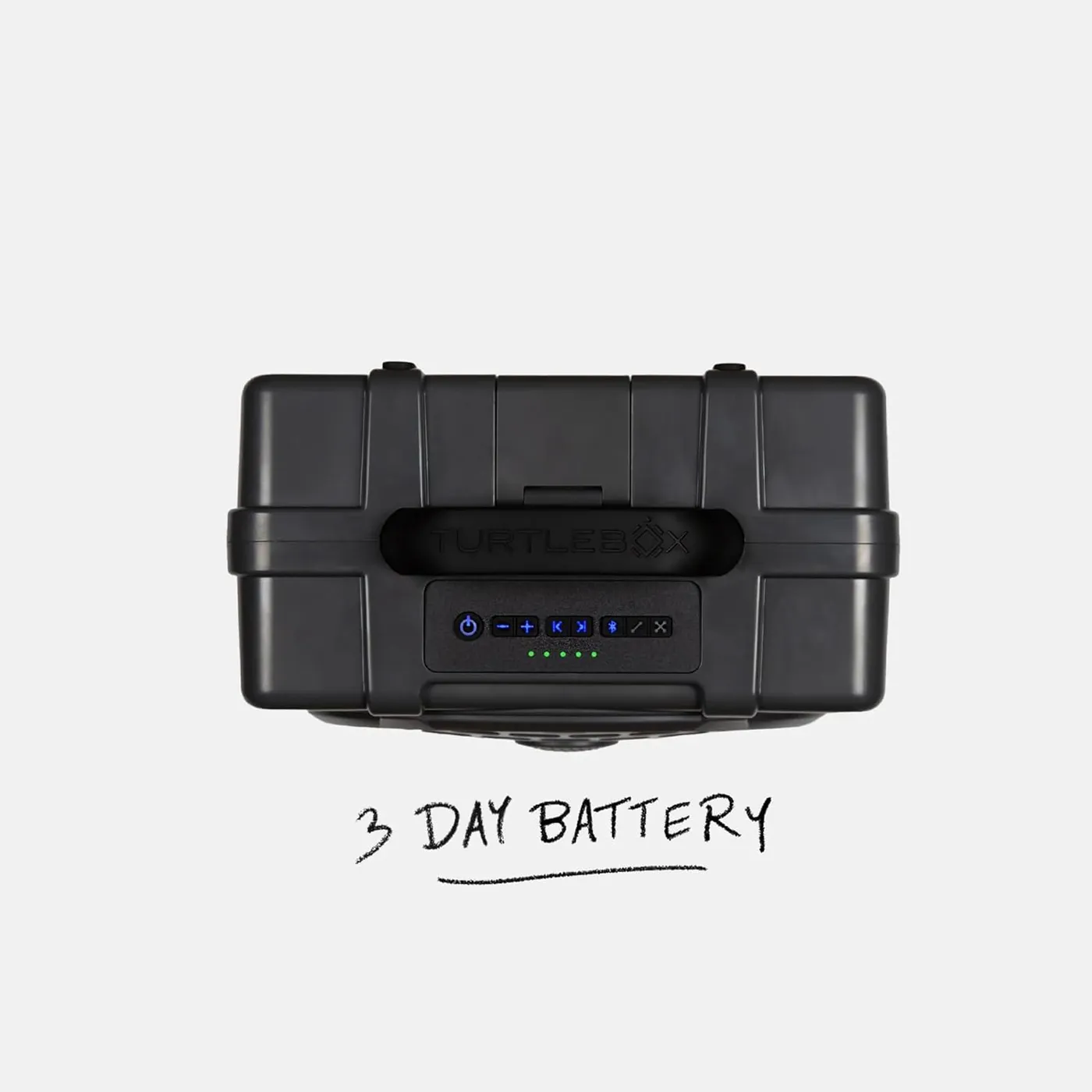 Turtlebox Original Gen 3 Bluetooth speaker highlighting its 3-day battery life