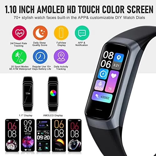 Bakoor Fitness Tracker, Activity Trackers with 24/7Heart Rate, Step Tracker, Step Counter Pedometer for Android iOS Men