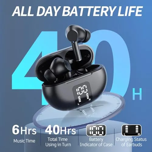 Carego Wireless Ear Buds, Earbuds Bluetooth 5.3 Headphones 40H Playtime LED Display, HiFi Stereo Sound Waterproof in-Ear