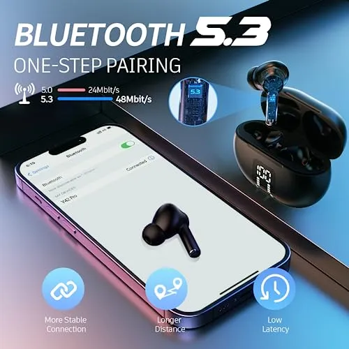 Carego Wireless Ear Buds, Earbuds Bluetooth 5.3 Headphones 40H Playtime LED Display, HiFi Stereo Sound Waterproof in-Ear