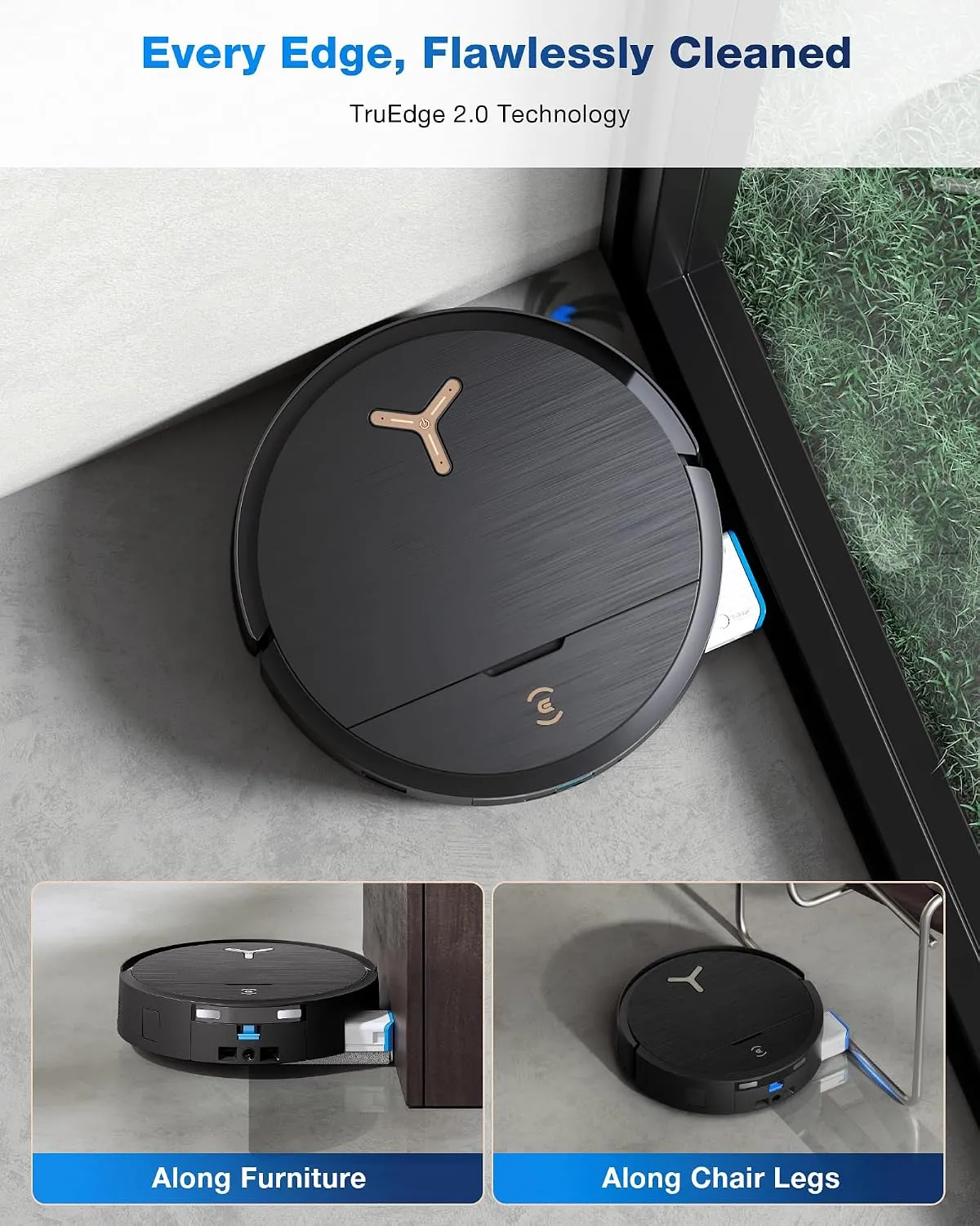 ECOVACS DEEBOT X9 PRO Omni Robot Vacuum and Mop top-down in a corner with its mop roller extended to the wall edge