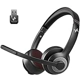 JIAMQISHI Wireless Headset with AI Noise Cancelling Microphone Bluetooth Headset - Bluetooth V5.2 Headphones with USB Dongle & Mic Mute for Computer/Laptop/PC/iPhone/Android/Cell Phones/Zoom/Ms Teams
