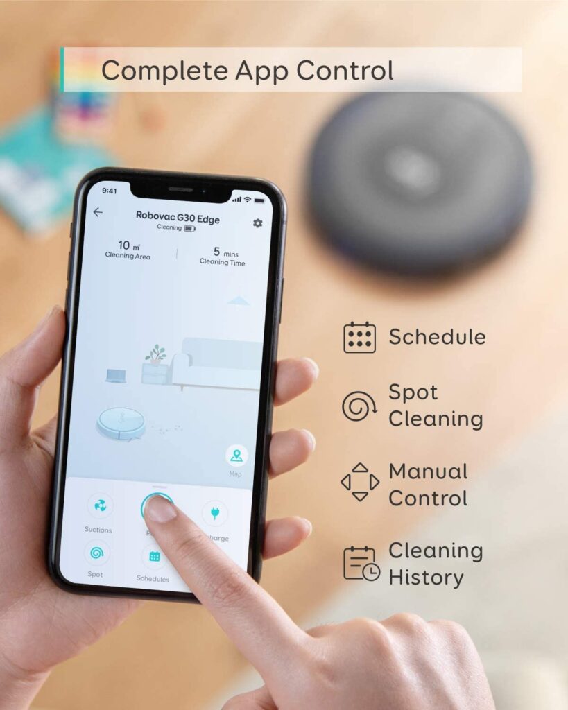 eufy by Anker, RoboVac G30 Edge, Robot Vacuum Complete app control schedule, spot cleaning, manual control
