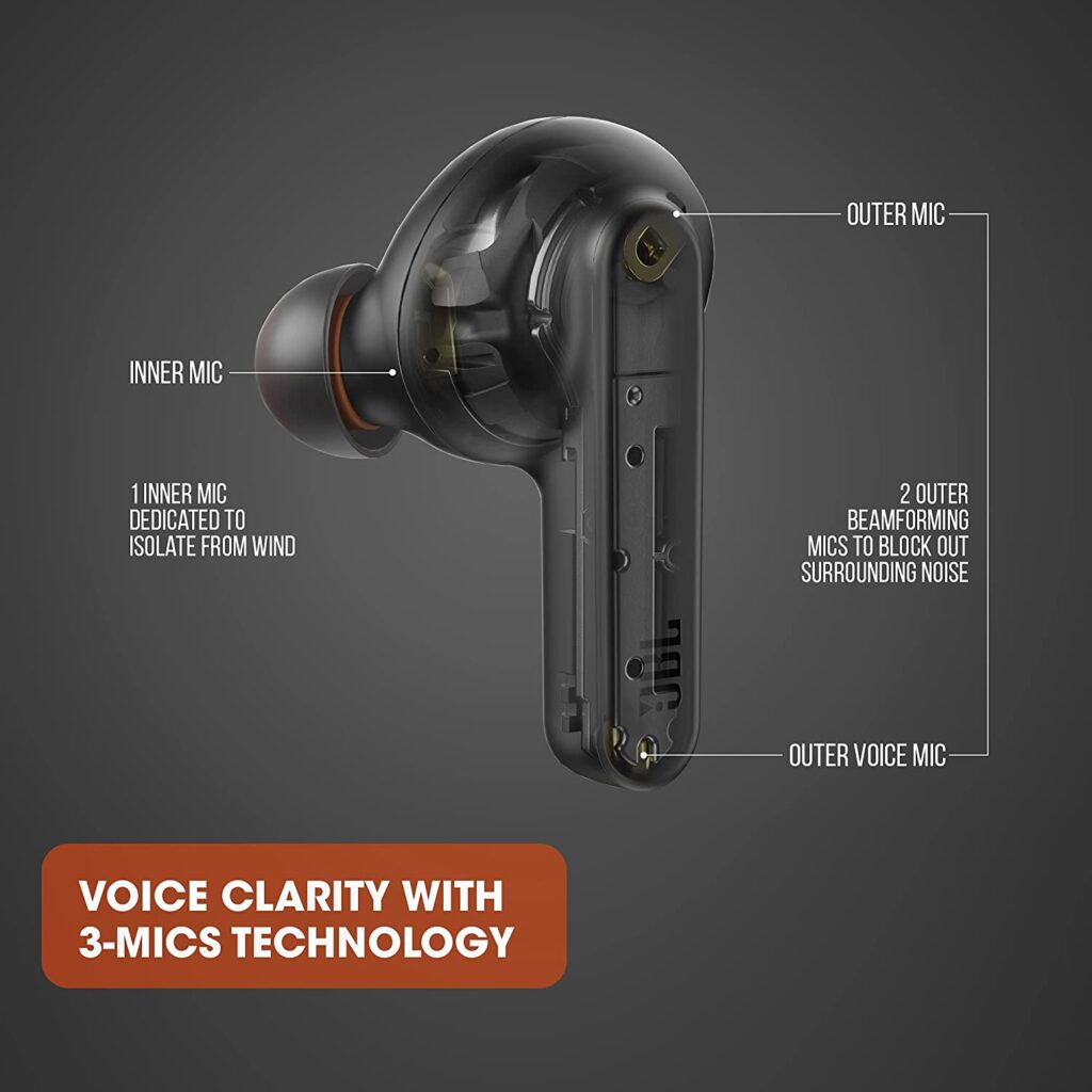 JBL Live PRO+ TWS Voice Clarity with 3-mics technology