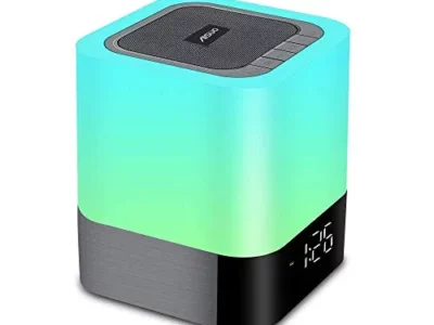 Aisuo Night Light-5 in 1 Bedside Lamp with Bluetooth Speaker, 12/24H Digital Calendar Alarm Clock, Touch Control, Support TF