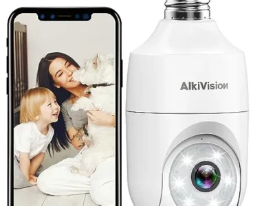 Alkivision 2K Light Bulb Security Cameras Wireless Outdoor - 2.4G Hz 360° Motion Detection, for Home Security Outside