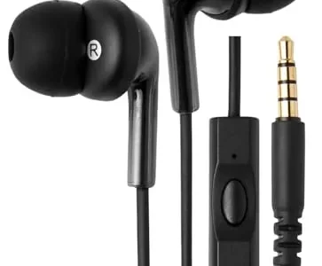 Amazon Basics In Ear Wired Headphones, Earbuds with Microphone No Wireless Technology, Black, 0.96 x 0.56 x 0.64in earbuds