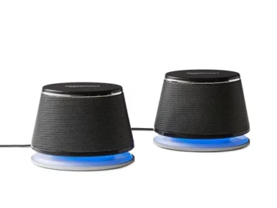 Amazon Basics USB Plug-n-Play Computer 2 Speakers for PC or Laptop, Black - Set of 2 computer speaker