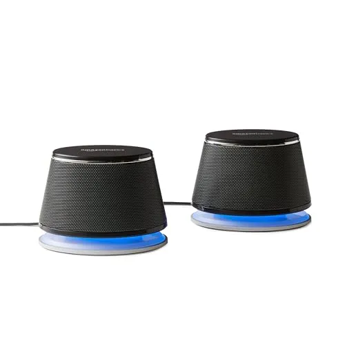 Amazon Basics USB Plug-n-Play Computer 2 Speakers for PC or Laptop, Black - Set of 2 computer speaker