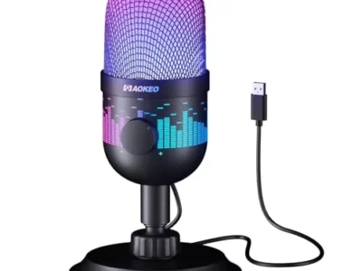 Aokeo USB Gaming Microphone Condenser Microphone for PC/MAC/PS4/PS5/Phone-Cardioid Mic with RGB Lighting Headphone Output