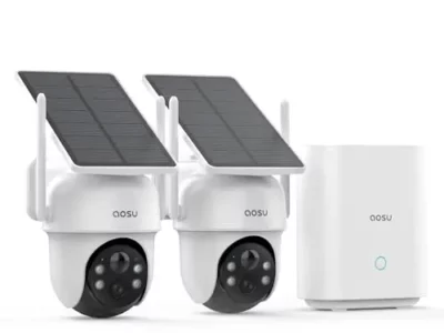 AOSU Security Cameras Outdoor Wireless, 2 Cam-Kit, No Subscription, Solar-Powered, Home Security Cameras System with 360°