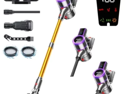 ARFUEE Cordless Vacuum Cleaner, 500W/40KPA/60Mins Runtime Vacuum Cleaners for Home, LED Display, 1.5L Cup, Lightweight,