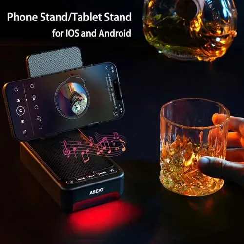 ASEAT Gifts for Men Him, Cell Phone Stand with Bluetooth Speaker&Led Color Changing Light, Unique Gifts for Women Dad Her