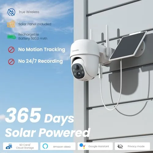 Cinnado 2K Cameras for Home Security-2.4G WiFi Outdoor Camera Wireless Solar/Battery Powered, 360° Viewing, Human Detection,