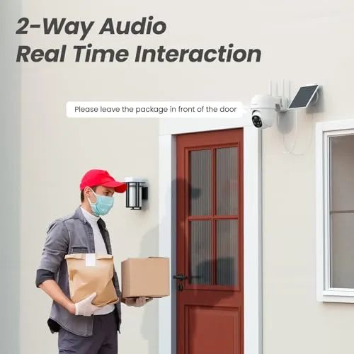 Cinnado 2K Cameras for Home Security-2.4G WiFi Outdoor Camera Wireless Solar/Battery Powered, 360° Viewing, Human Detection,