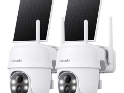 Cinnado 2K Cameras for Home Security-2.4G WiFi Outdoor Camera Wireless Solar/Battery Powered, 360° Viewing, Human Detection,