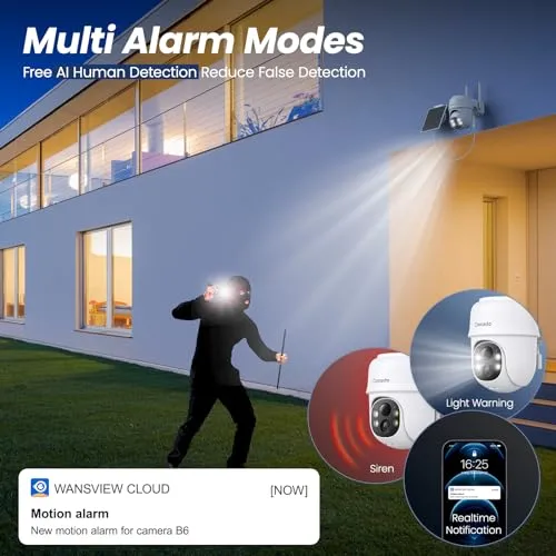 Cinnado 2K Cameras for Home Security-2.4G WiFi Outdoor Camera Wireless Solar/Battery Powered, 360° Viewing, Human Detection,
