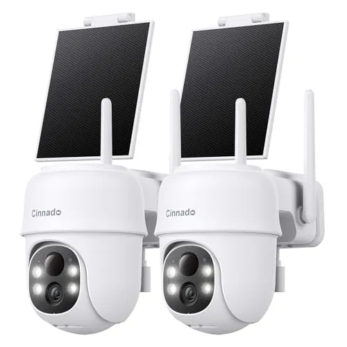 Cinnado 2K Cameras for Home Security-2.4G WiFi Outdoor Camera Wireless Solar/Battery Powered, 360° Viewing, Human Detection,