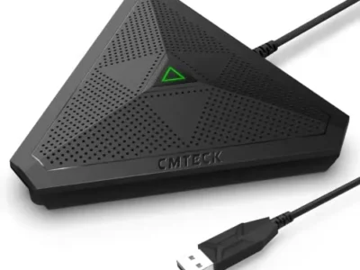 CMTECK USB Conference Microphone, Desktop Computer Mic, Mute Button with LED Indicator, Omnidirectional Condenser Boundary