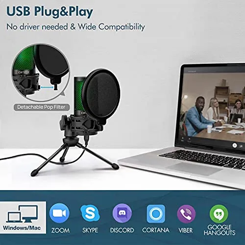 CMTECK USB Microphone, Podcast Microphone with Pop Filter & Mute Button, Compatible Desktop Computer and Laptop microphone -