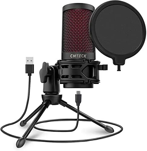 CMTECK USB Microphone, Podcast Microphone with Pop Filter & Mute Button, Compatible Desktop Computer and Laptop microphone