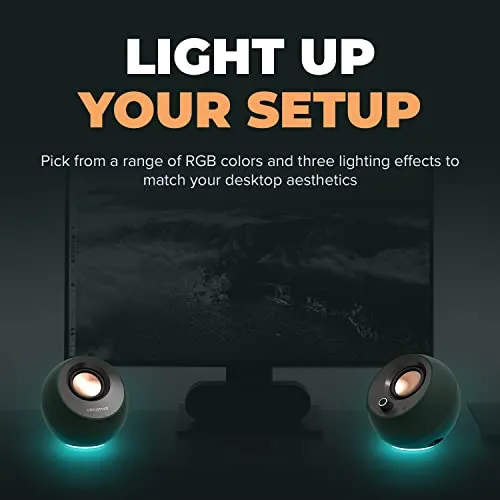 Creative Pebble Pro Minimalist 2.0 USB-C Computer Speakers with Bluetooth 5.3 and Customizable RGB Lighting, Clear Dialog