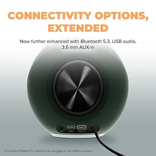 Creative Pebble Pro Minimalist 2.0 USB-C Computer Speakers with Bluetooth 5.3 and Customizable RGB Lighting, Clear Dialog
