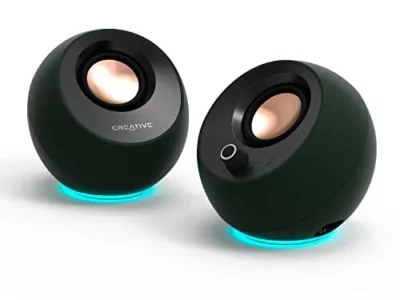 Creative Pebble Pro Minimalist 2.0 USB-C Computer Speakers with Bluetooth 5.3 and Customizable RGB Lighting, Clear Dialog