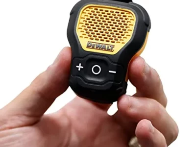 DEWALT Wearable Bluetooth Speaker — Magnetic Clip-On Wireless Jobsite Pro Water-Resistant Portable Speaker — Built-in Mic