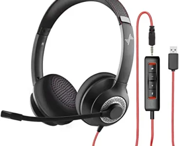 EAGLEND USB Headset with Mic for PC, On-Ear Computer Laptop Headphones with Noise Cancelling Microphone in-line Control for