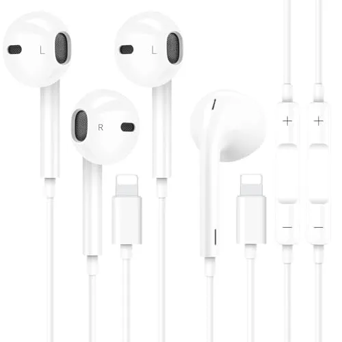 Ealitak 2 Packs iPhone Headphones for Apple Earbuds Wired Lightning Earphones [Apple MFi Certified] (Built-in Mic and Volume