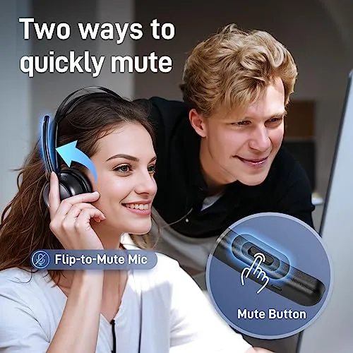 EMEET Wireless Headset, HS80 Bluetooth Headset with Noise Canceling Microphone, 46 hrs Work Time, Charging Base, Mute