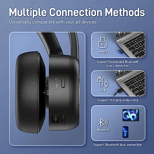 EMEET Wireless Headset, HS80 Bluetooth Headset with Noise Canceling Microphone, 46 hrs Work Time, Charging Base, Mute