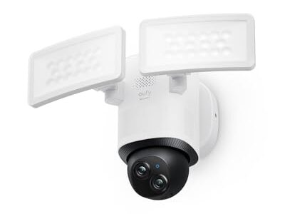 eufy Security Floodlight Camera E340 Wired, 360° Pan and Tilt, 24/7 Recording, Dual-Band Wi-Fi, 2,000 Lumens,