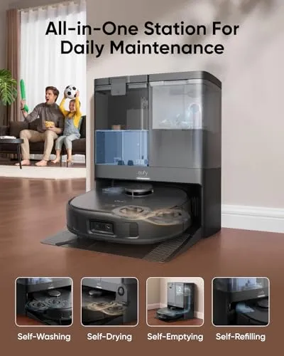 eufy X10 Pro Omni Robot Vacuum and Mop with 8,000 Pa Suction, Dual Mops with 12 mm Auto-Lift and Carpet Detection, AI